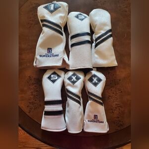 Golf headcovers. Driver. 3W. 5W. FairwayW. 2 hybrids. White/ black. like new con